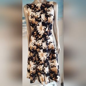 □$3,490 NEW OSCAR DE LA RENTA GORGEOUS BLACK DAISY FLORAL MIDI RUNWAY DRESS US L